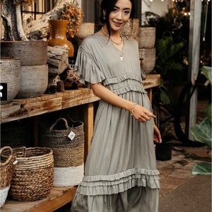 New with Tags, Bohme Willa Ruffle Dress in Sage size S